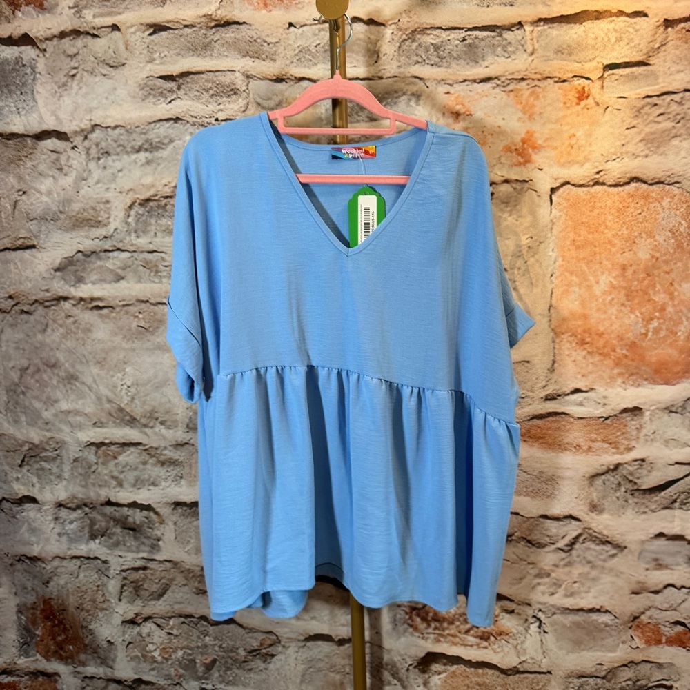 Freckled Poppy - Air Flow Babydoll Shirt - Blue - 1X - NWT